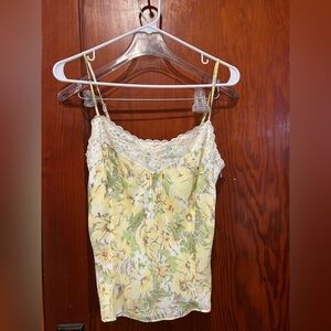 Vintage Y2K yellow floral LOFT Cream Lace Trim Top